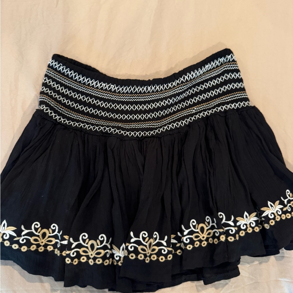 Surf Gypsy Embroidered Black Coverup Skirt